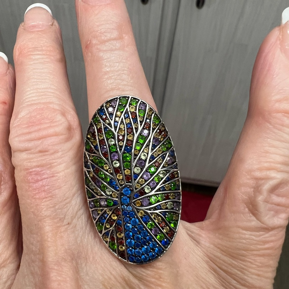 JTV Peacock Design Ring size 7 rhodium over sterling silver - Picture 3 of 6